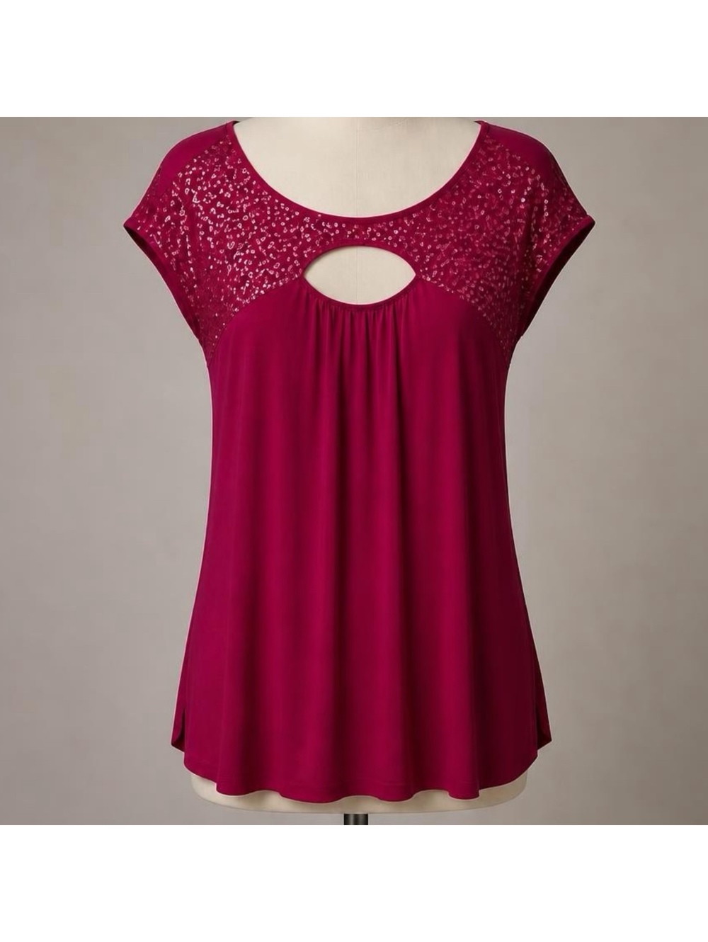 Express Women's Medium Magenta Sequin Accent Top with Keyhole